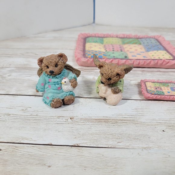 1996 Youngins Teddy Bear Picnic Miniatures Set 6pc Ceramic Ceramic Pastel Colors - Picture 4 of 11